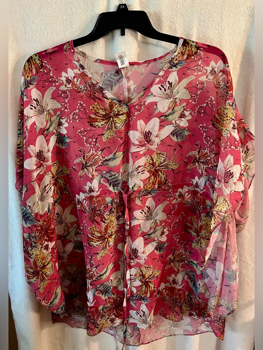 Floral V-Neck Blouse/Coverup - Pink